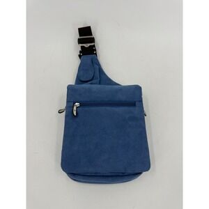 Travelon Faux Suede Crossbody Messenger Organizer Bag Blue w/ PP- Wallet